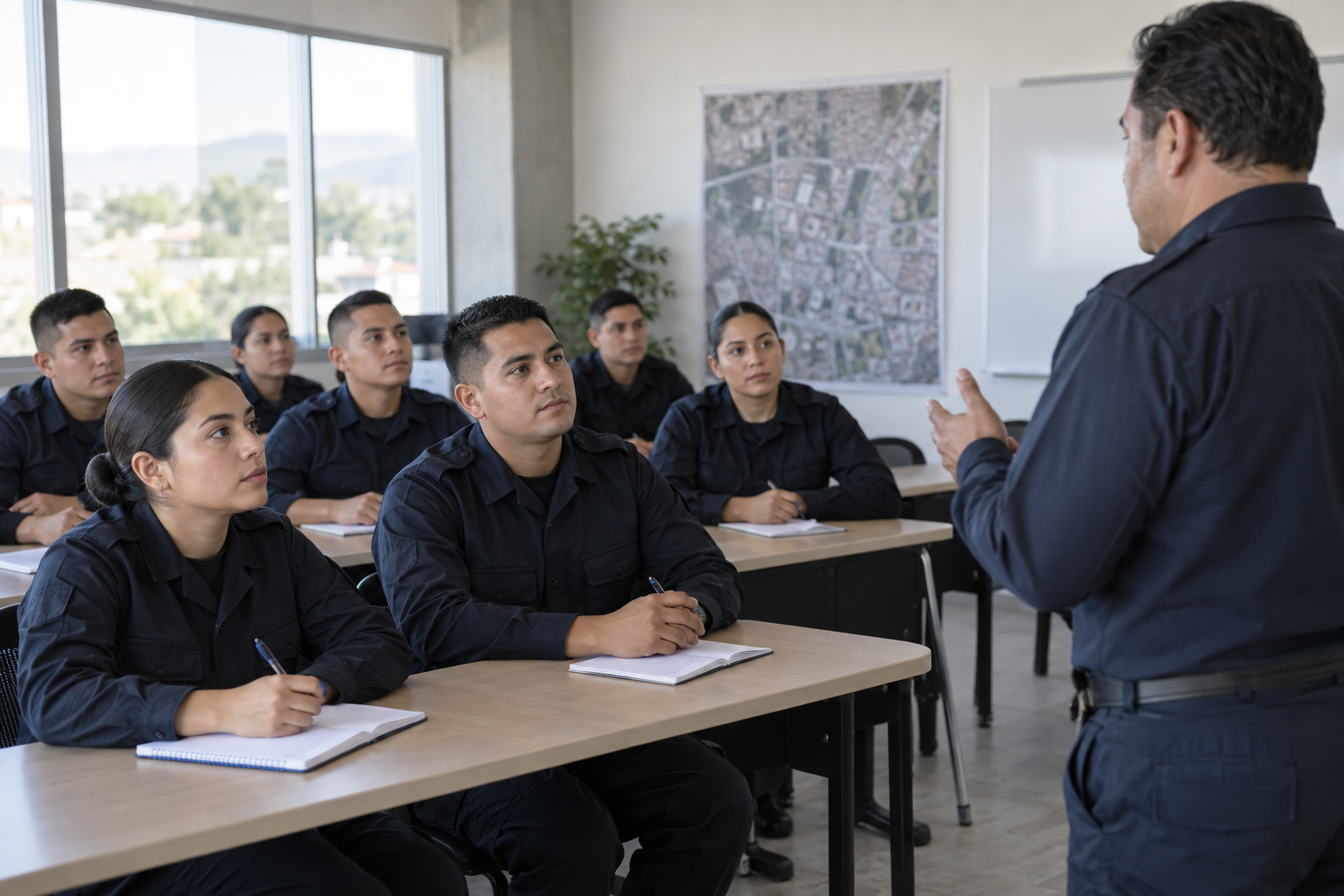 Elementos de seguridad pública en una sesión de capacitación profesional. Fotografía ilustrativa.